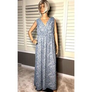 H&M  Size 12 maxi dress Double V-Neck Blue Elasticated Waist NWT
